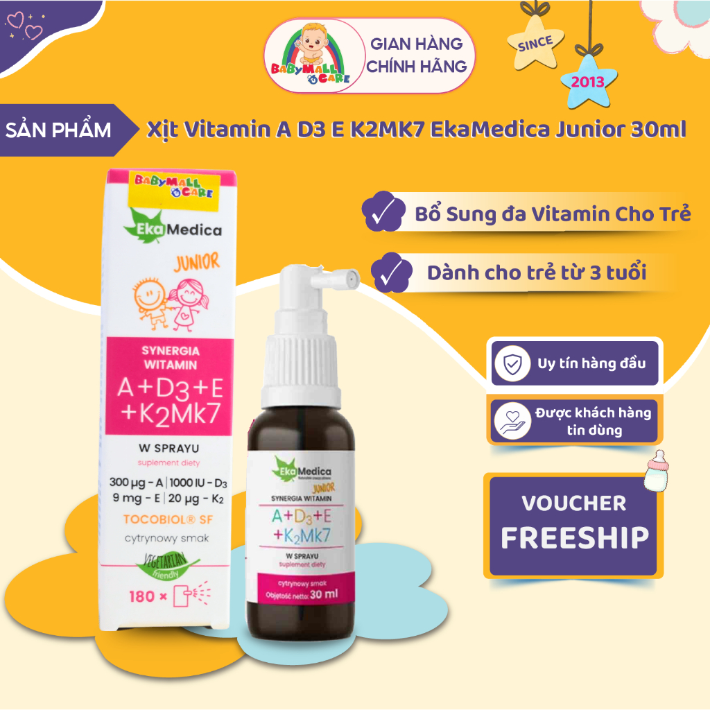 Xịt Nước Vitamin A D3 E K2MK7 EkaMedica Junior 30ml  Bổ Sung Vitamin Cho Bé | Babymall & Care
