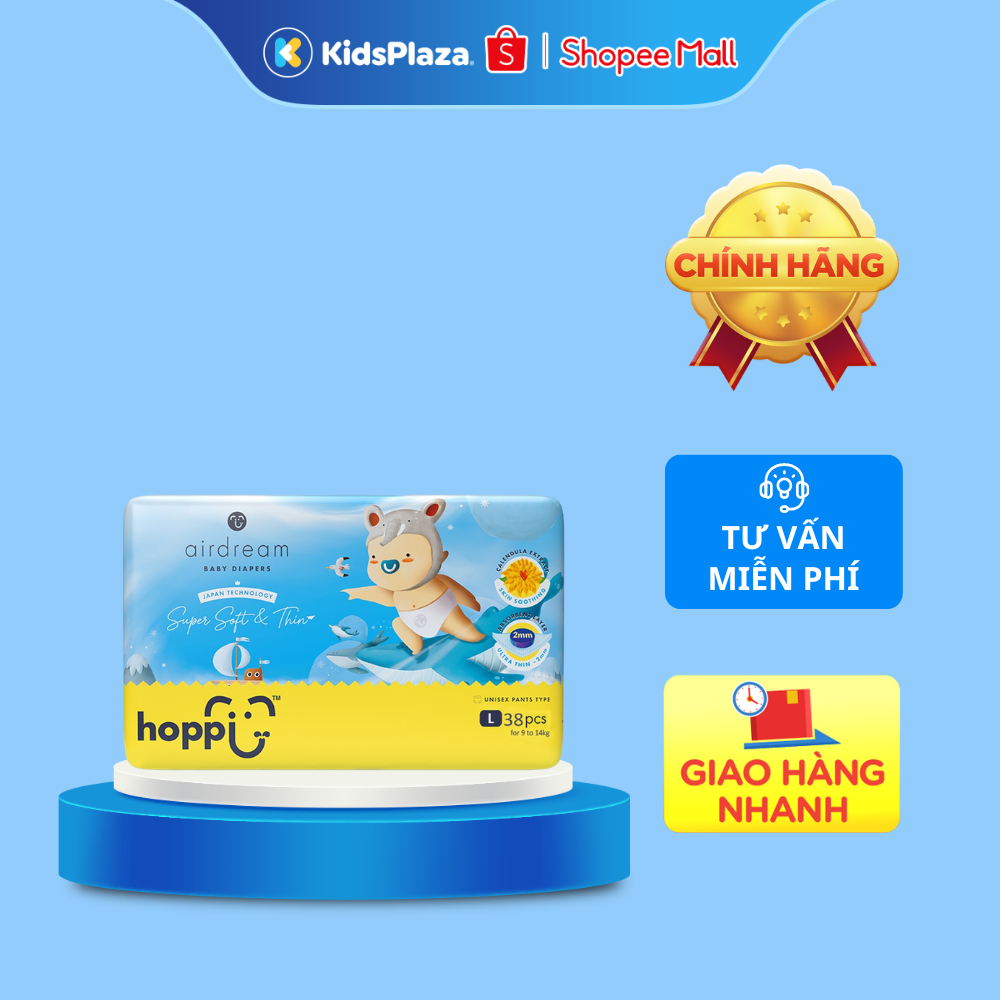 Bỉm - Tã quần mùa hè Hoppi Airdream size L 38 miếng (9 - 14kg)
