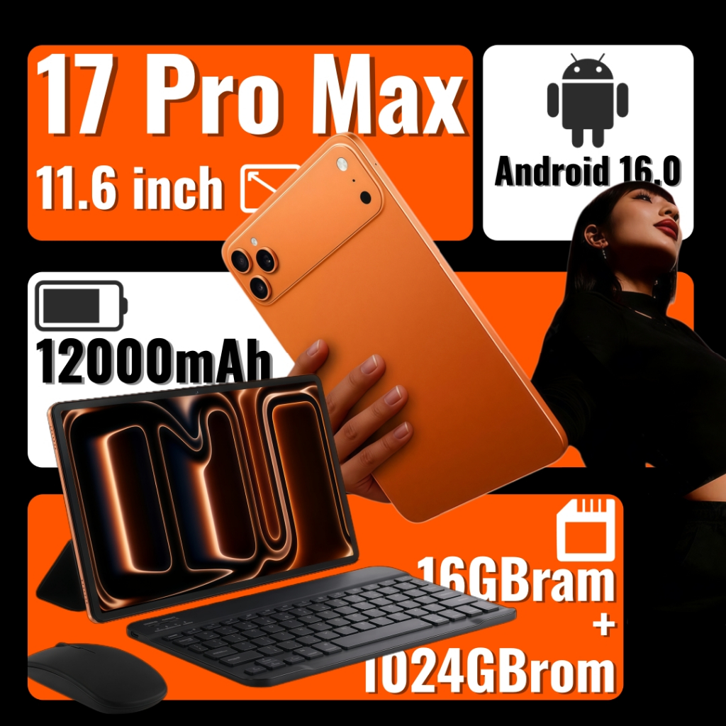 【Máy tính bảng】 Mới 17 Pro Max - Quái vật hiệu năng, màn hình lớn 11.6 inch, 16GB+1TB+12000mAh+WiFi 