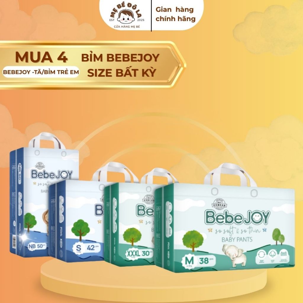 Combo 4 Bịch Tã Bỉm Bebejoy - Thùng 4 Bịch Bỉm Bebejoy Mềm Mại Thấm Hút Cho Bé Full Size Quần cho Bé