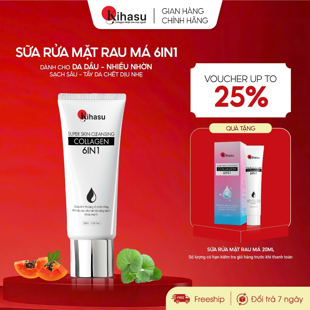 Sữa Rửa Mặt Cho Da Dầu, Nhiều Nhờn Kihasu Collagen 6in1 100g - Sạch Sâu Kiềm Dầu - Mịn Mềm Không Khô
