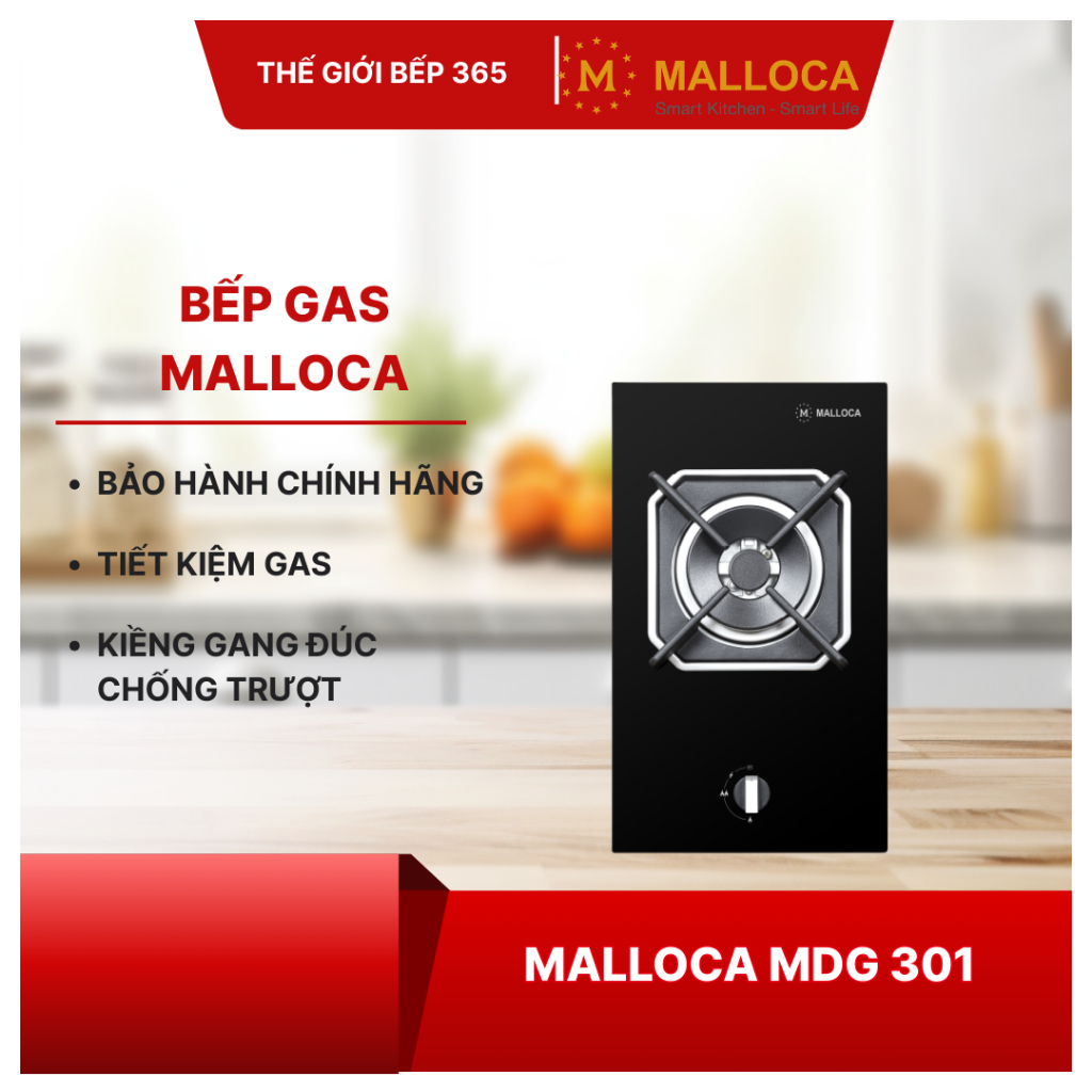 Bếp 1 gas domino Malloca MDG 301 - Đánh Lửa Nhạy, Tiết Kiệm Gas