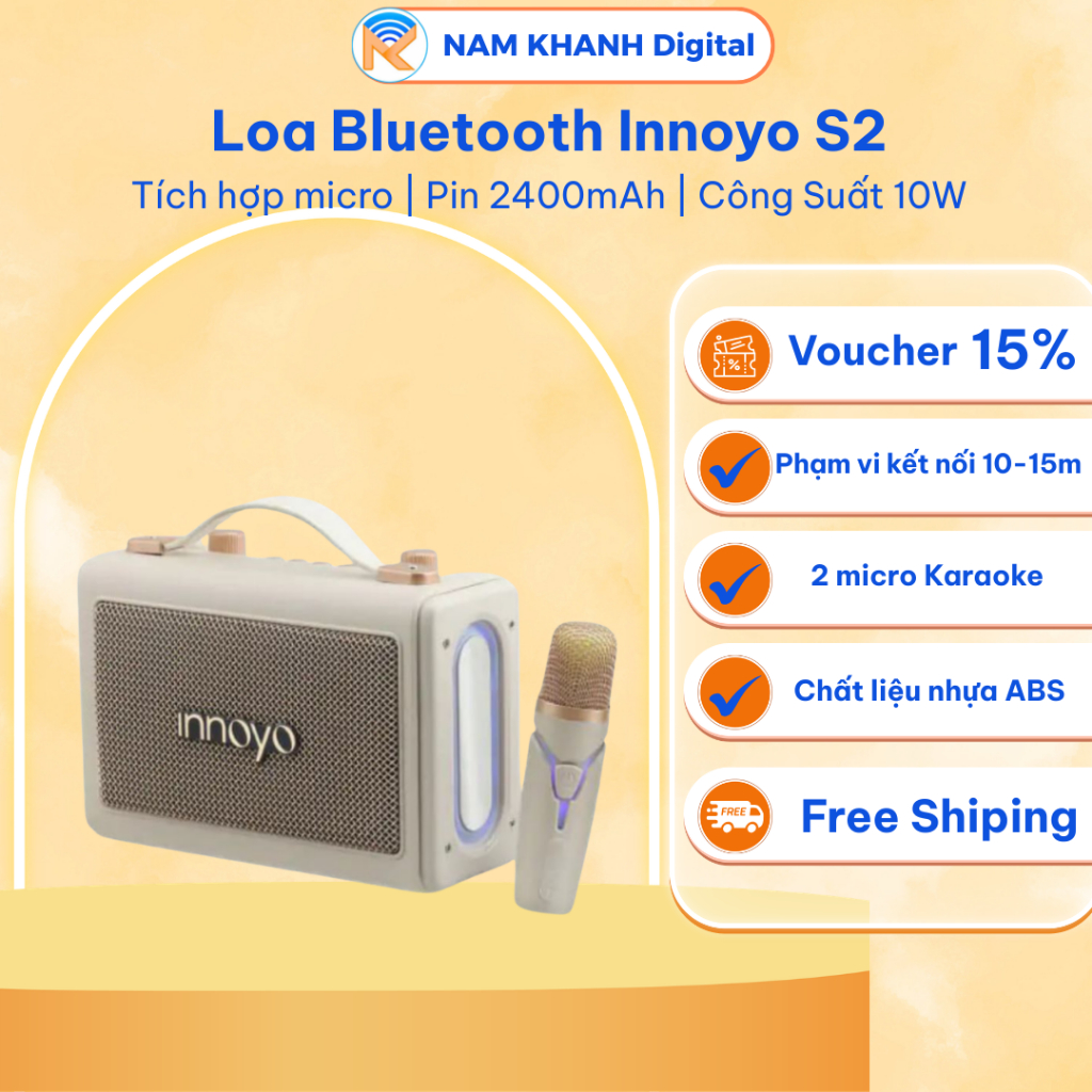Loa Bluetooth Tích Hợp Micro Innoyo S2 - Công suất 10W - 2 micro không dây - Nam Khanh Digital