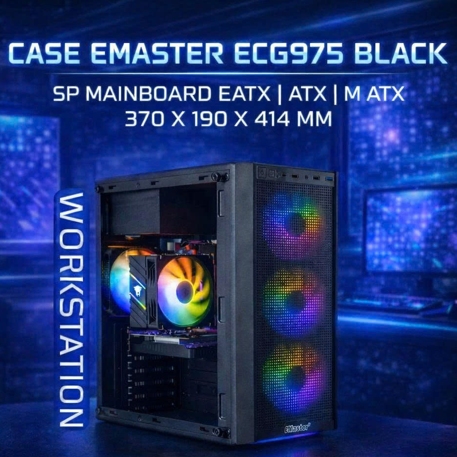 Vỏ case ECG975 ĐEN lắp MAIN X99 DUAL - EATX ATX M-ATX mặt lưới kính hông