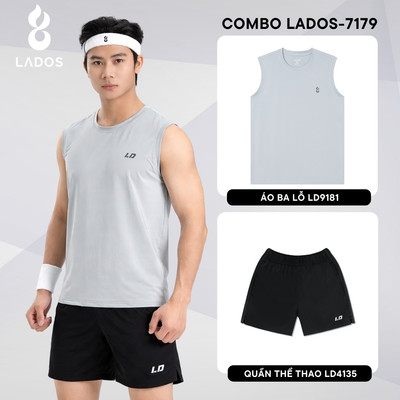 Combo LADOS-7179 gồm áo thun tanktop 3 lỗ thể thao 9181 V2 kèm quần short đùi dù nam 4135 tập gym, chạy bộ, mặc nhà