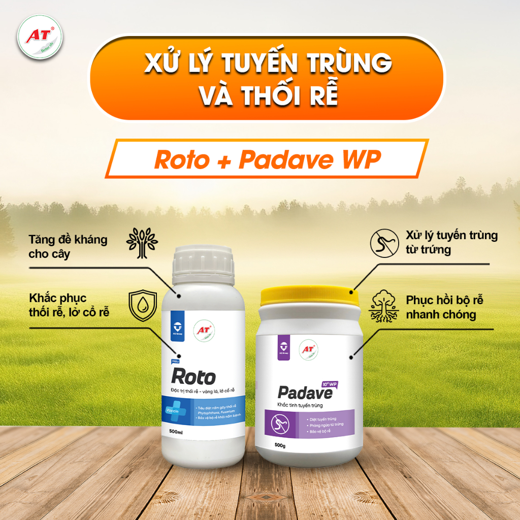 Combo Padave Wp 500g và Roto 500ml - Xử Lí Tuyến Trùng + Vàng Lá Thối Rễ