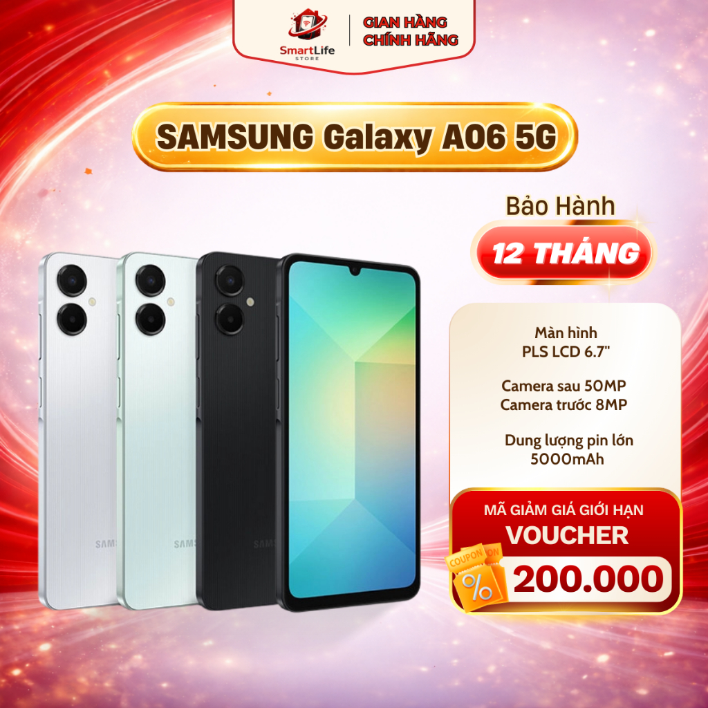 Điện thoại SAMSUNG Galaxy A06 5G hàng Quốc Tế - Bảo hành chính hãng 12 Tháng