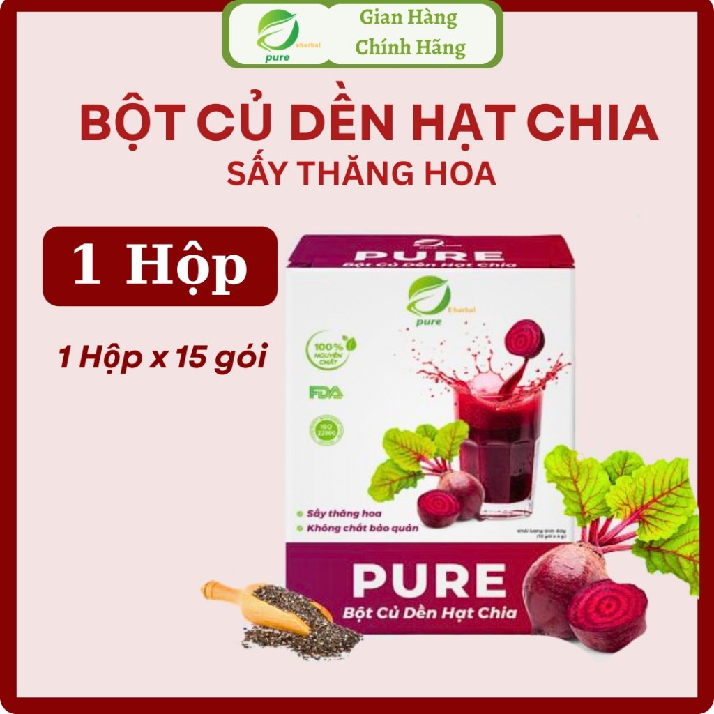 [Tặng Bình Pha] Bột củ dền hạt chia - Pure detox Eherbal - sấy thăng hoa - 2 hộp tặng bình