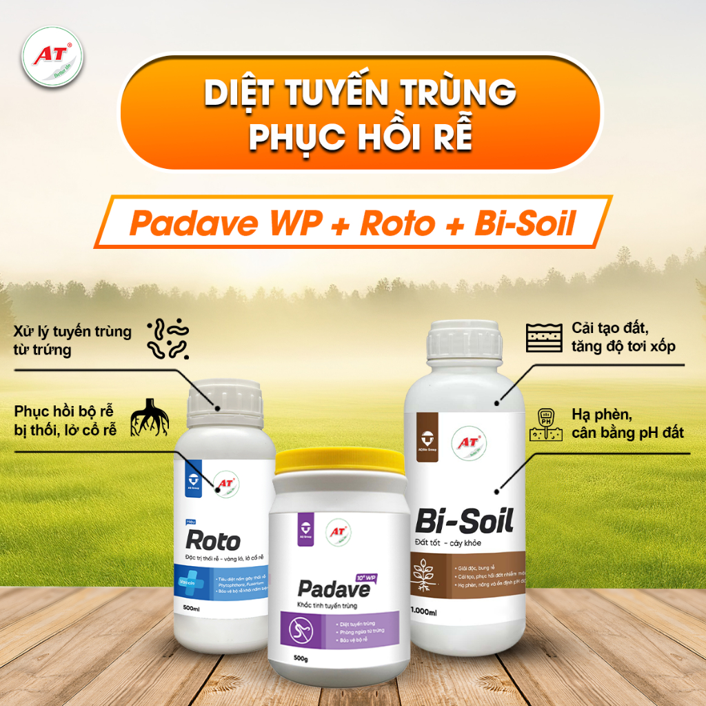 Combo Padave Wp 500g + Roto 500ml + Bi Soil 1 lít - Xử Lí Tuyến Trùng, Thối Rễ, Cải Tạo Lại Đất