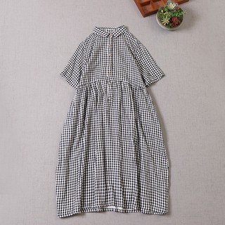 Đầm váy sơ mi caro kẻ đen kèm dây thắt eo da158 kẻ