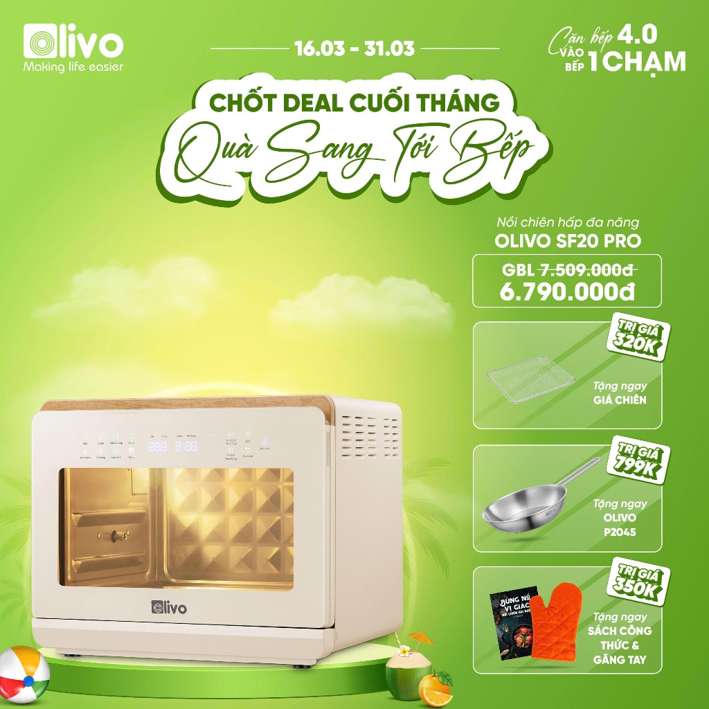 Nồi Chiên Hấp OLIVO SF20 PRO - Dung tích 20L bảo hành chính hãng