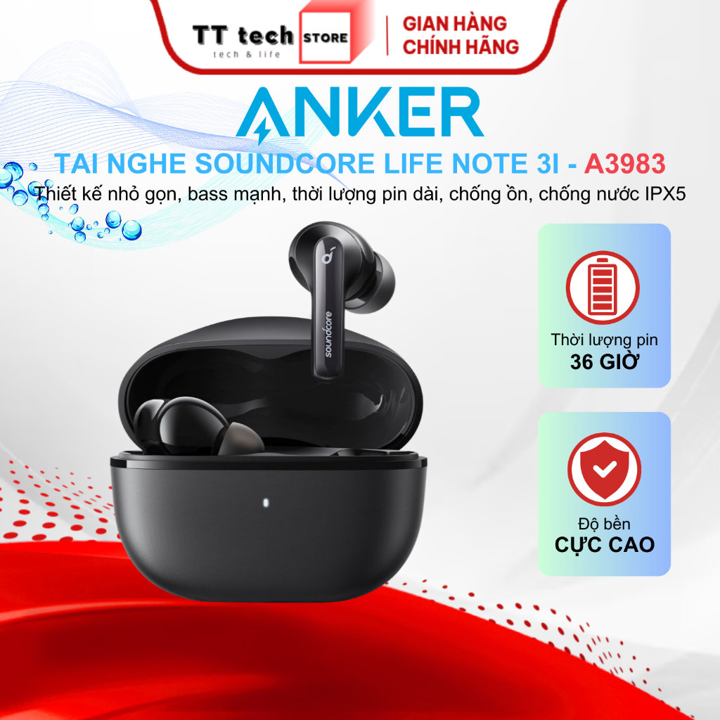 Tai Nghe Anker Soundcore Life Note 3i TWS - A3983 Chống ồn chủ động, Kháng nước IPX5, Pin đến 36H
