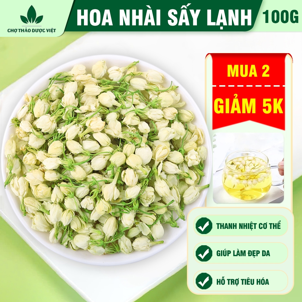 Hoa nhài sấy lạnh 100g, trà hoa lài nguyên bông, nụ nhài trắng, thơm, dùng pha trà, ướp trà, làm đẹp da, chống lão hóa