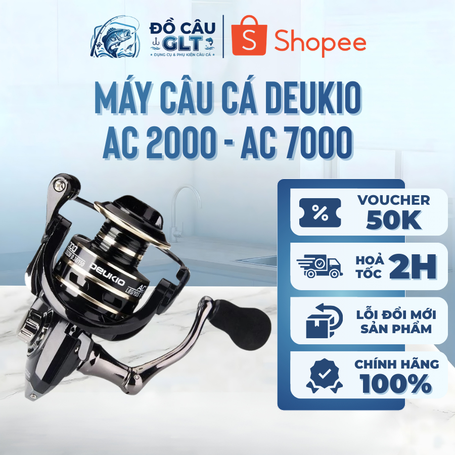 Máy Câu Cá, Máy Câu DEUKIO AC2000 - AC7000 Kim Loại Siêu Khỏe Dùng Câu Lure Câu Đài