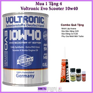 (Tặng 4 Quà) Dầu Nhớt Xe Tay Ga Voltronic Evo Scooter 10w40 Tặng Láp Avana, E20, G20, Turbo