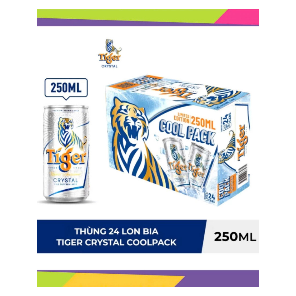 [TIGER BẠC NHỎ]_Thùng 24 lon bia Tiger Crystal Coolpack 250ml