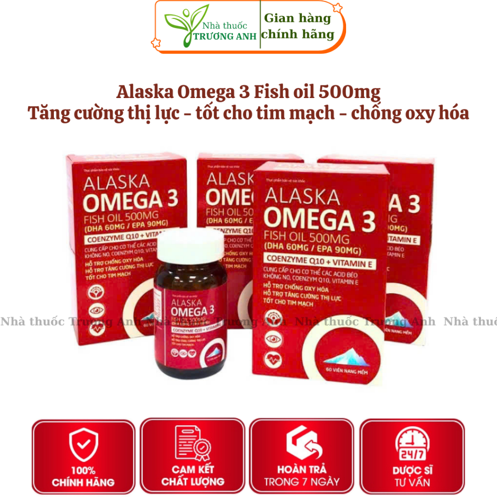 Alaska Omega 3 Fish Oil 500mg Hỗ Trợ Giảm Khô Mắt, Thị Lực Kém - Hộp 60 viên