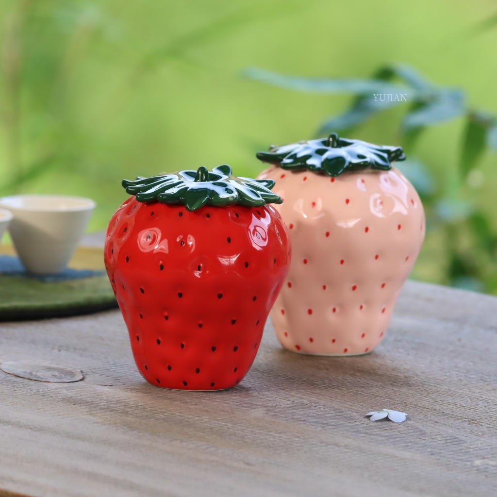 Hũ đựng trà dâu tây, bình gốm sứ mini kín, chống ẩm