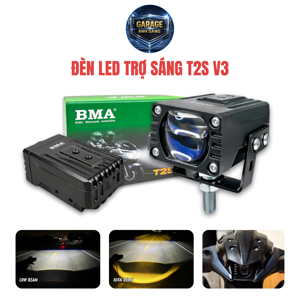 Đèn Trợ Sáng Bi Cầu T2S V3 BMA - Ánh Sáng Siêu Mạnh, Sắc Nét, Pha Laser Mạnh Mẽ, Có Demi Xanh & Đỏ, 
