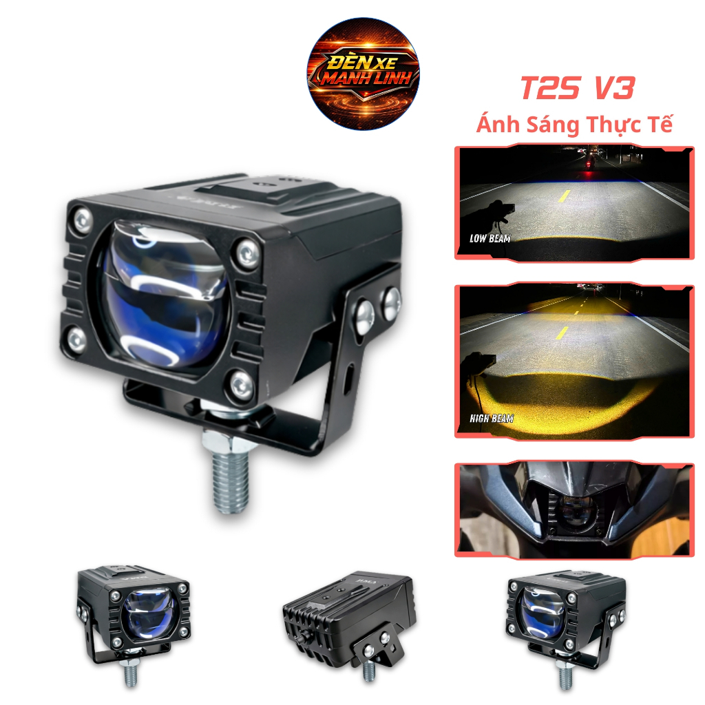 Trợ Sáng Bi Cầu T2S V3 BMA - Ánh Sáng Siêu Mạnh, Tâm Pha Laser Mạnh Mẽ, Có Demi Xanh & Đỏ, Lắp Oto, 