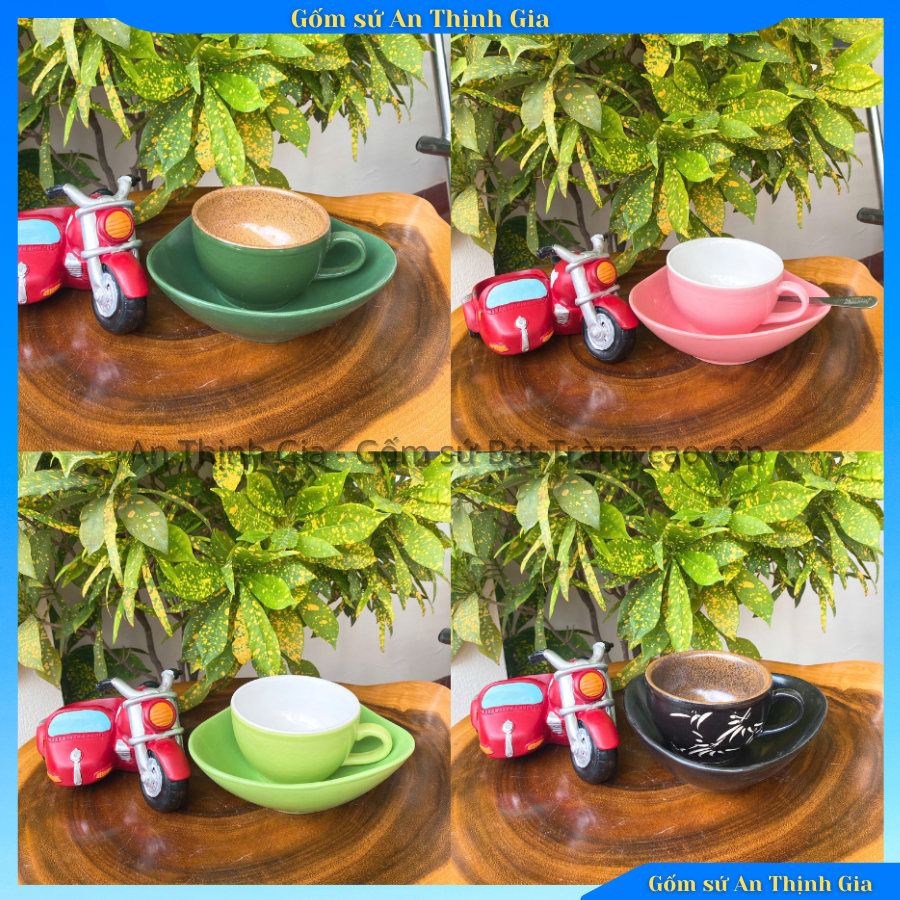 [13 MẪU] Bát Ngâm Tam Giác Ly Cafe Capuchino 220ml - Ly coffe capuchino,tách giữ ấm gốm sứ Bát Tràng