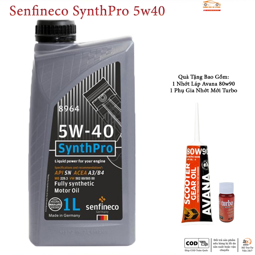 Dầu nhớt Senfineco SynthPro 5W30 Và 5w40 - Kèm Quà gồm 1 nhớt láp Avana và 1 Phụ Gia Nhớt Mới Turbo