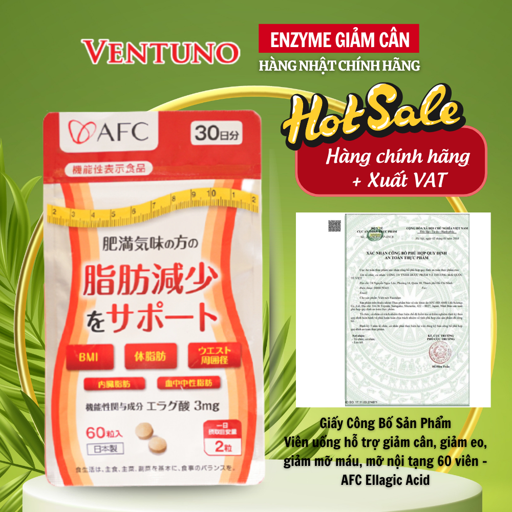 [Chính Hãng + Xuất VAT] Hỗ Trợ Kiểm Soát Cân Nặng Giảm Mỡ Lành Mạnh Ellagic Acid AFC Nhật Bản 60viên