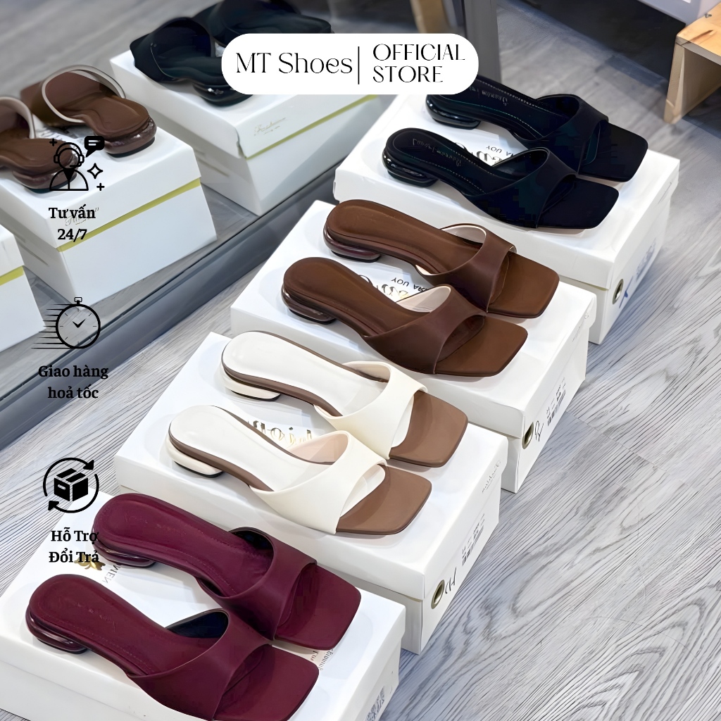 Dép Quai Ngang Nữ Mũi Vuông Chất Da Xi Lụa Mềm Êm Kiểu Dáng Basic Dễ Phối Đồ MT Shoes DN104