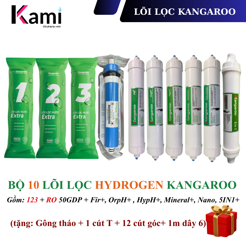 Combo 10 Lõi Lọc Nước Hydrogen+ Kangaroo_ Dùng Cho Máy Lọc Model KG100HP, KG100HC, KG100HG,...