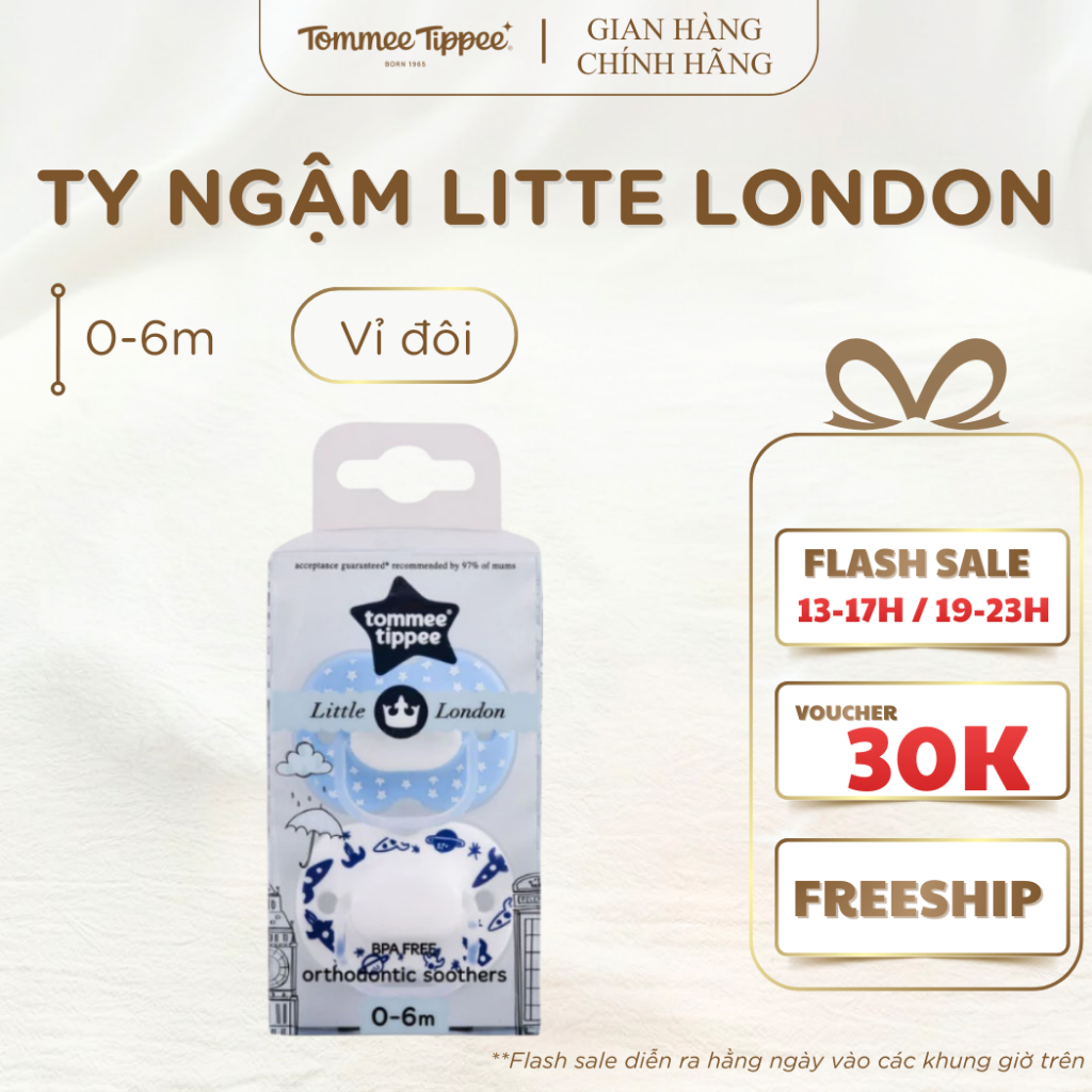 Ty ngậm cho bé Tommee Tippee Little London 0-6 tháng (vỉ đôi) - Xanh
