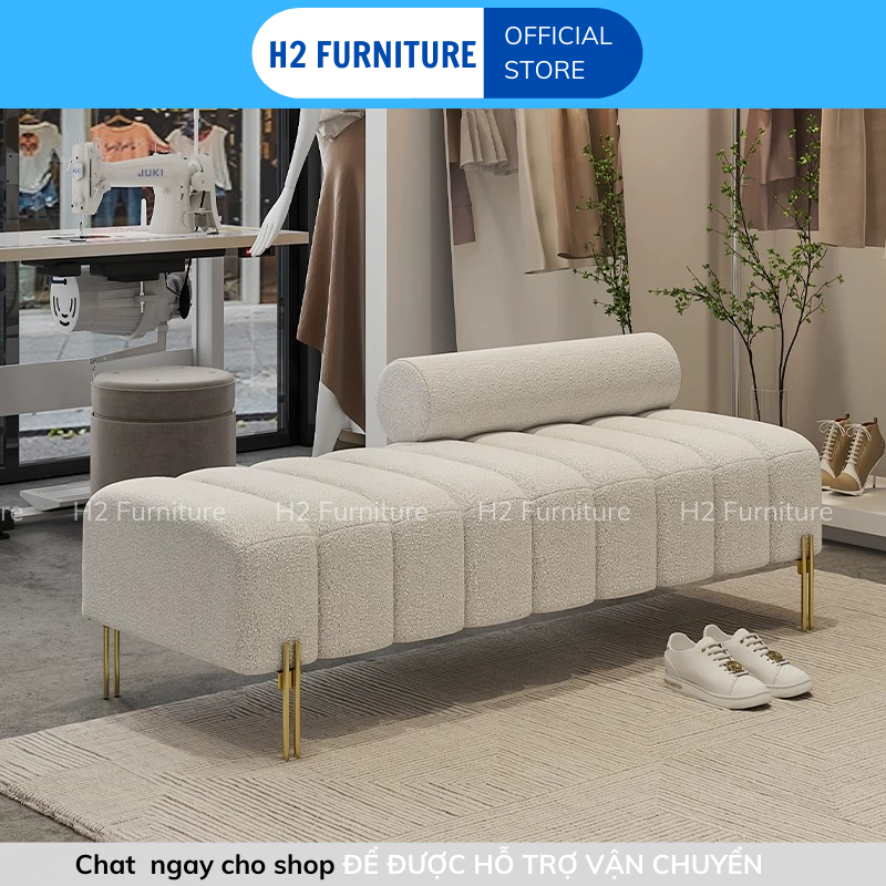 [ Miễn ship HN] Ghế đôn chờ sofa H2 Furniture decor phòng khách, bọc da/ nỉ cao cấp.