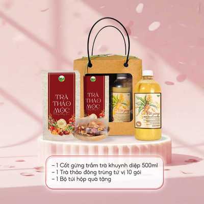 Set quà trung thu tặng sức khỏe gồm cốt gừng ngâm chân và trà đông trùng tứ vị
