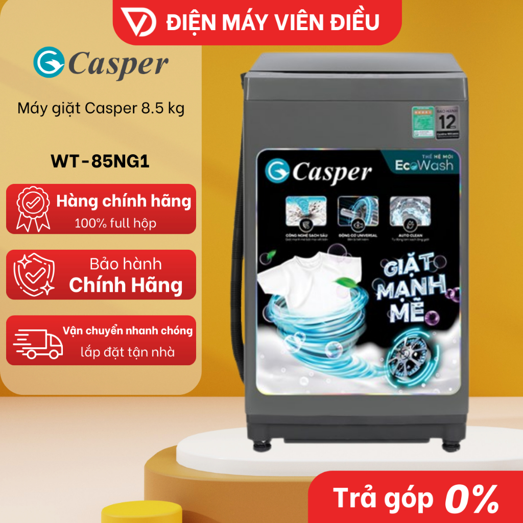 WT-85NG1 - Máy Giặt Casper 8.5kg WT-85NG1 Lồng Đứng Cửa Trên Tiết Kiệm Điện Chính Hãng