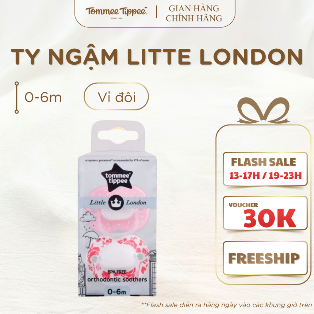 Ty ngậm cho bé Tommee Tippee Little London 0-6 tháng (vỉ 2 cái) - Hồng/Đỏ
