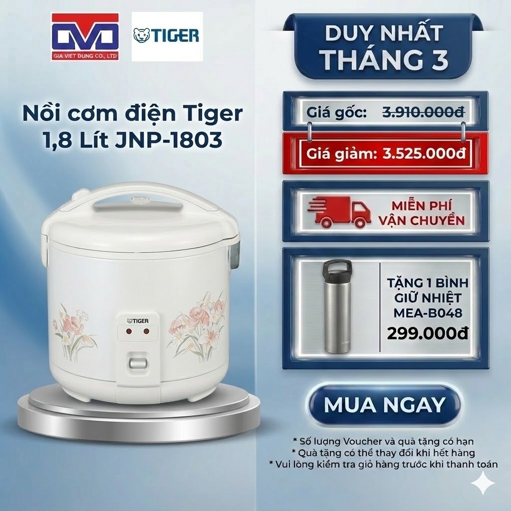 Nồi cơm điện tử Tiger  1 Lít - Công nghệ Tacook độc quyền - JBV-S10W - Hàng chính hãng