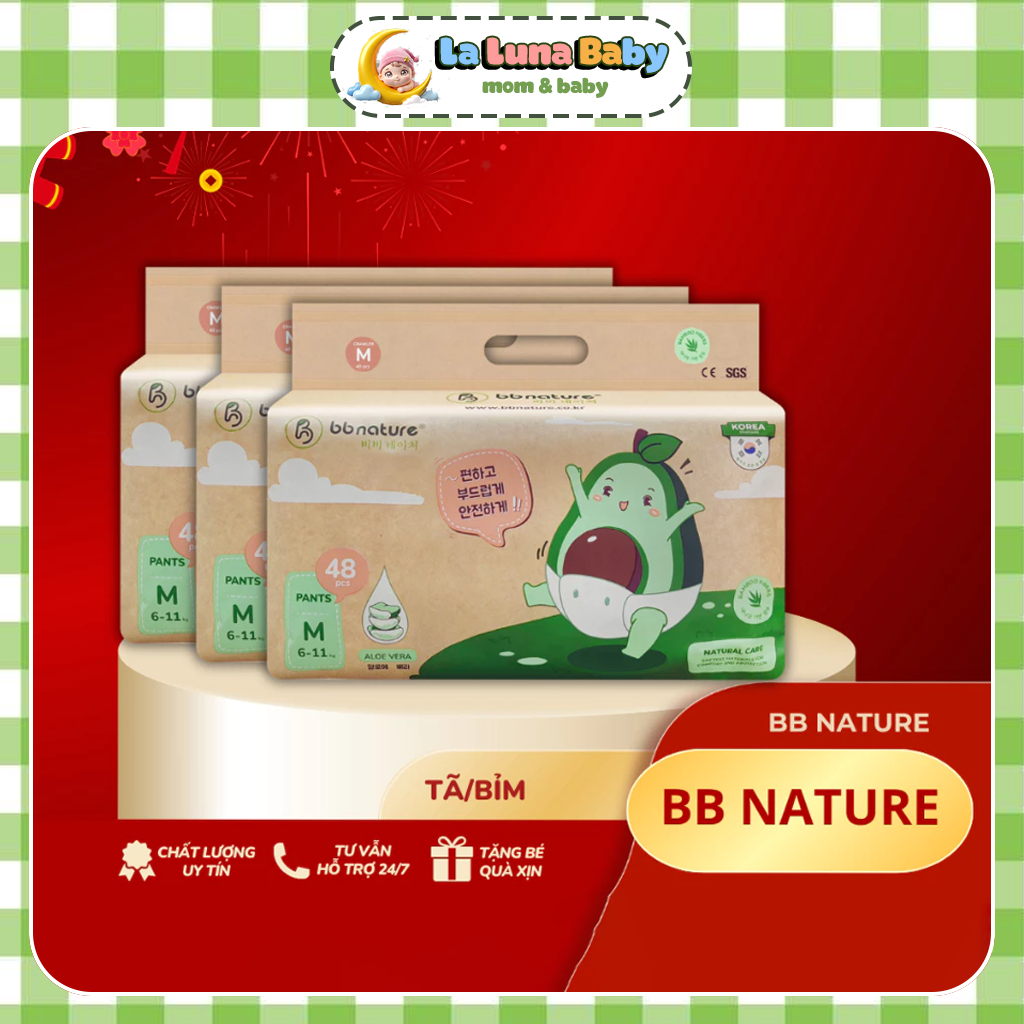 [COMBO 4 BỊCH] Tã/bỉm BB NATURE/BB NATURE Plus sợi tre hữu cơ Hàn Quốc đủ size cho bé - Laluna Baby