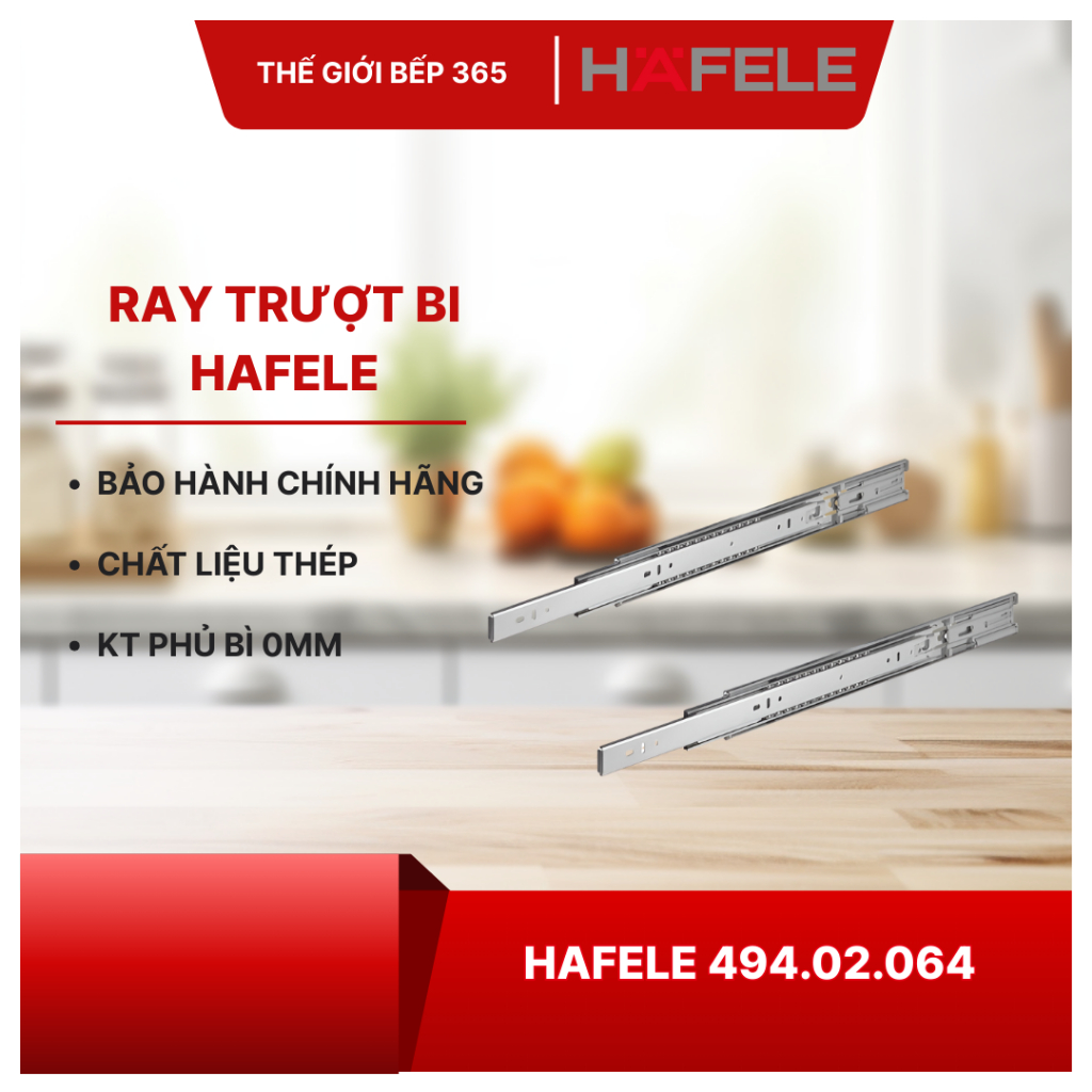 Ray bi giảm chấn Hafele 450mm 494.02.064 - Giảm Chấn Êm, Hoạt Động Ổn Định