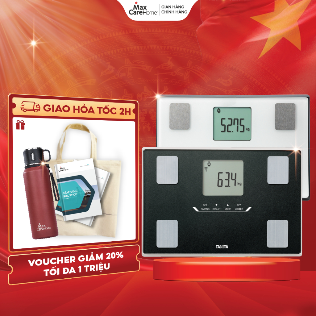 Cân sức khỏe và phân tích cơ thể TANITA BC-402 - Đen, Trắng | Kính cường lực, Bluetooth, 150kg