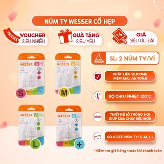 Núm vú cổ hẹp Wesser silicon siêu mềm cho bé Size S M L +