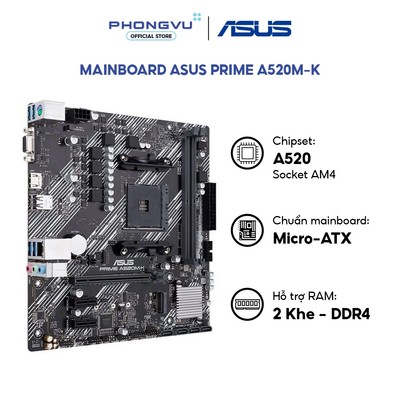 Mainboard ASUS PRIME A520M-K (DDR4) - Chipset A520 - Socket AM4 - Micro-ATX - Bảo hành 36 tháng