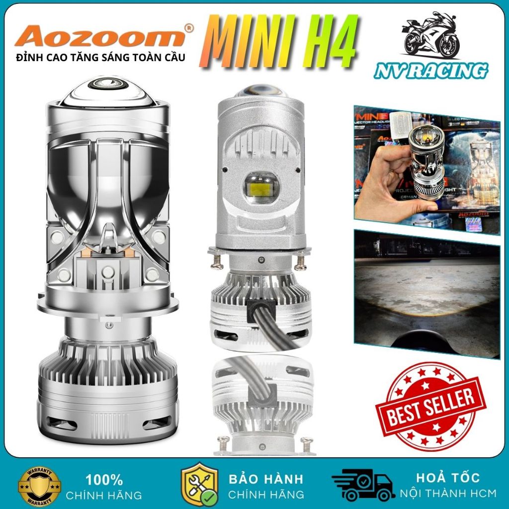 Aozoom Mini H4, Đèn Pha Bi LED Aozoom Mini H4 75W Ánh Sáng Siêu Khủng Cho Xe Máy Và Ô Tô - BH 3 Năm