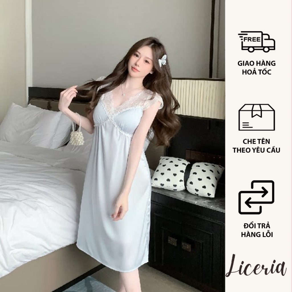 Váy Ngủ Nữ Mùa Hè LICERIA SP 1688 Chất Lụa Mát Phong Cách Tiểu Thư Quyến Rũ Xinh Xắn
