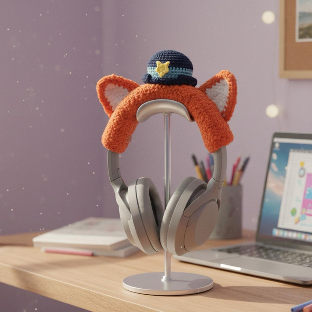 Crochet ears headphone cover 🎧 Dây headband trang trí tai nghe chụp vỏ bọc tai nghe cáo mèo thỏ màu 