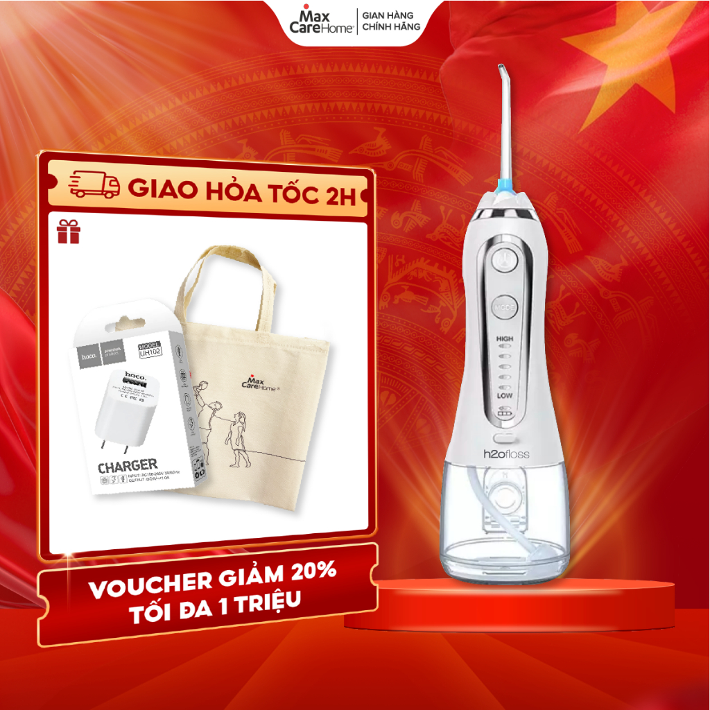 Máy tăm nước cầm tay H2ofloss HF-6P, BH 12tháng, khoang nước 300ml, 5 mức áp lực nước, công nghệ són
