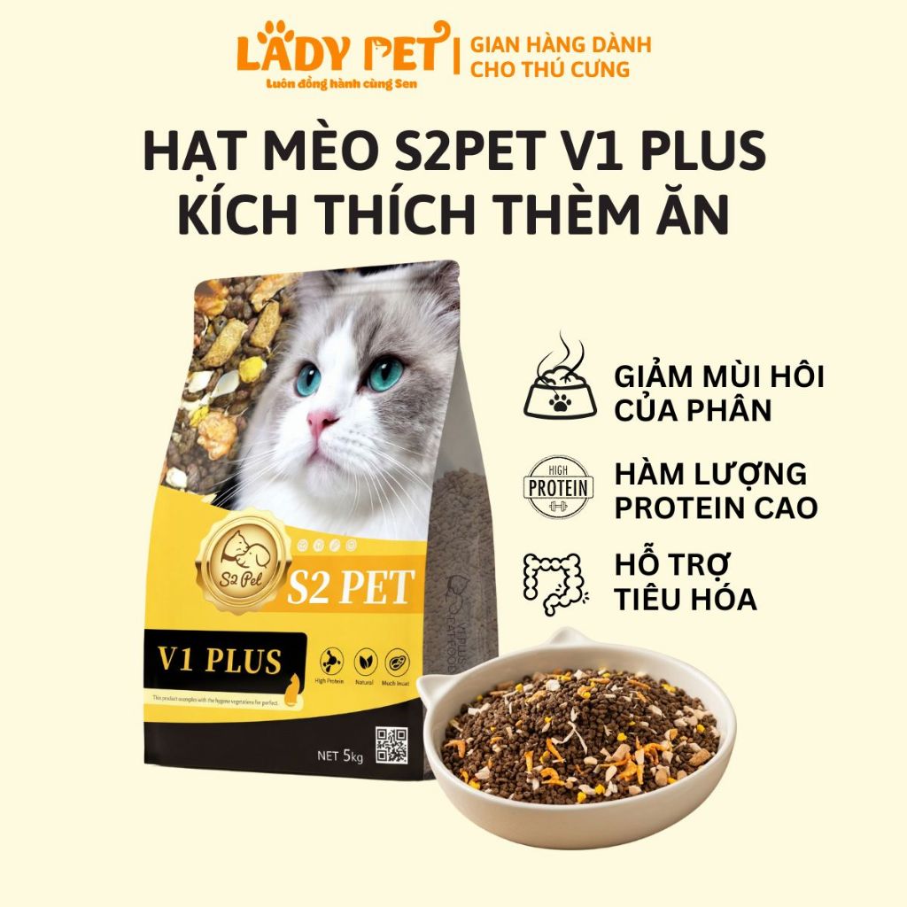 [Túi 1kg] Hạt Topping Thịt Sấy Cho Mèo S2 PET V1 - Thức Ăn Hạt S2PET Cho Mèo