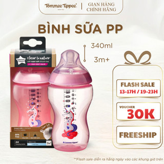 Bình sữa ty siêu mềm tự nhiên tommee tippee closer to nature pp 340ml, núm ty của bình 3-6 tháng - hồng