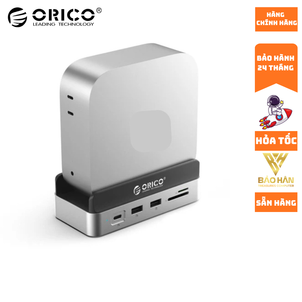 Dock đa năng kiêm giá đỡ ORICO-VS10-SV-EP MiniDock 10 trong 1 tốc độ 10G - Hàng Chính Hãng