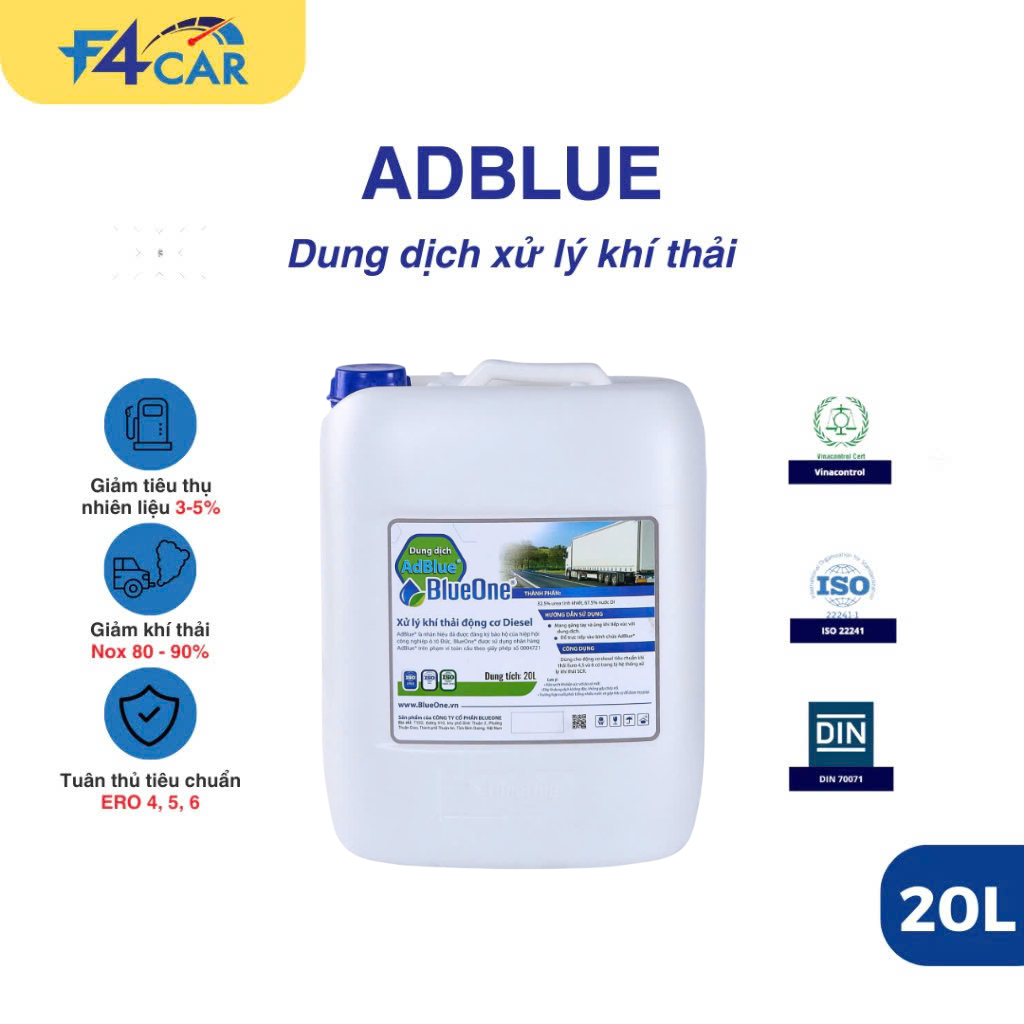 AdBlue 4 5 6 URE 20L xử lý khí thải động cơ dầu Diesel Euro 4 5 6 Blueone.