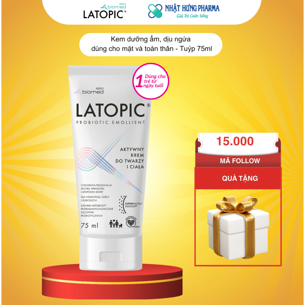Kem Dưỡng Ẩm LATOPIC PROBIOTIC EMOLLIENT Active Face and Body Cream dành cho da dị ứng/kích ứng 75ml
