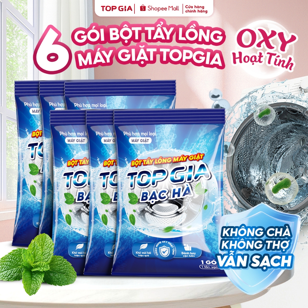 Bột Tẩy Lồng Máy Giặt TOPGIA Gói 125gram Khử Mùi, Làm Sạch Cặn Bẩn, An Toàn Bảo Vệ Máy Giặt